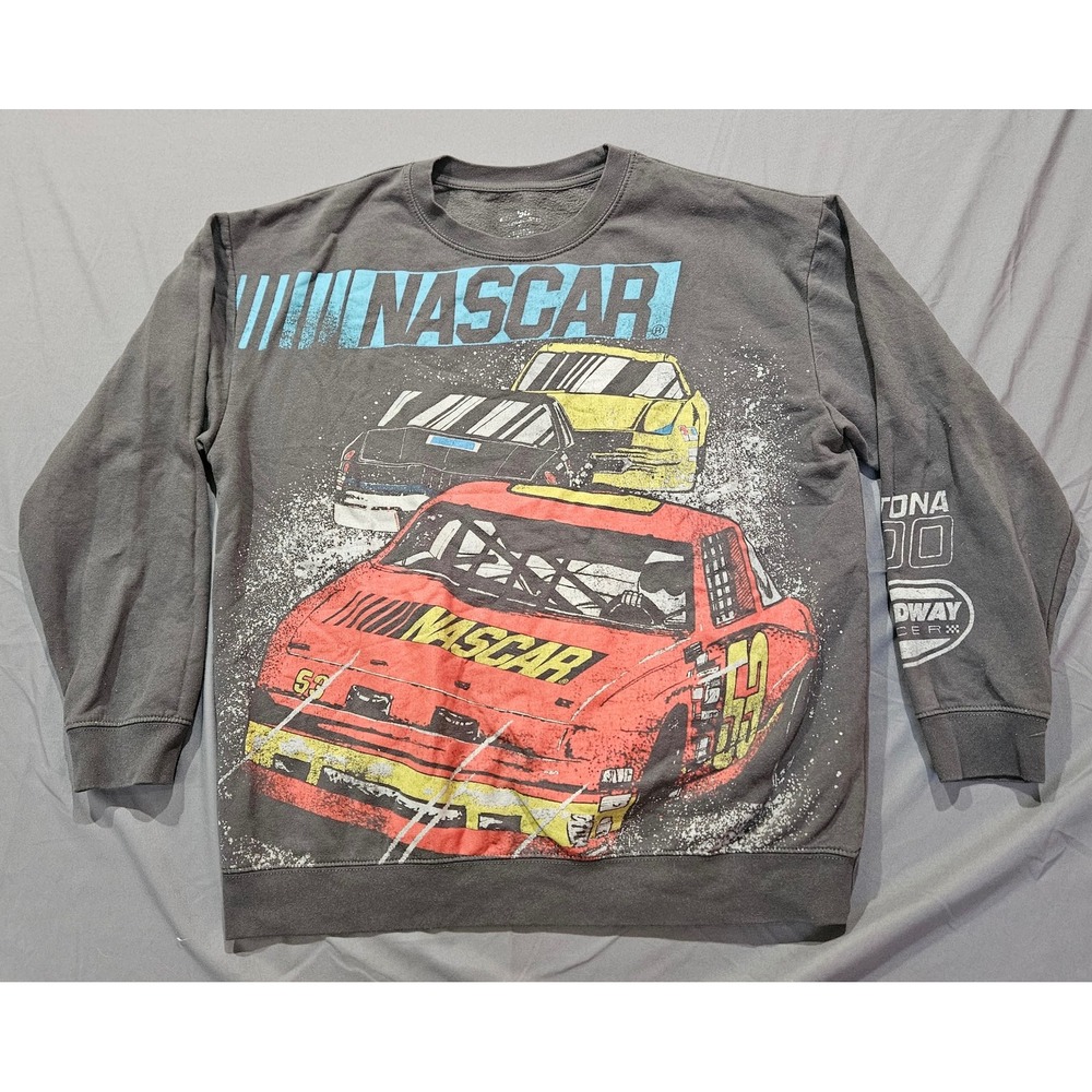 NASCAR Sweatshirt Mens XL Grey Daytona 500 Graphic Racing Pullover